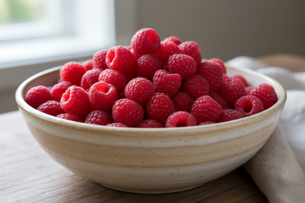 big bowl of raspberries